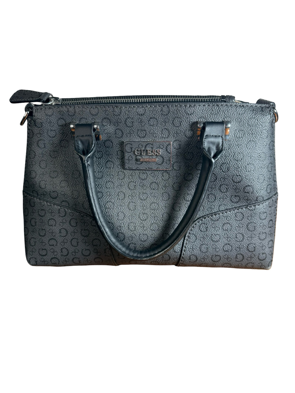 Guess Satchel Crossbody Bag Black Monogram Logo Print